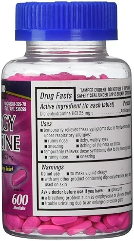 KIRKLAND SIGNATURE DIPHENHYDRAMINE HCI 25 MG ALLERGY RELIEF 600 MINITABS TABLETS