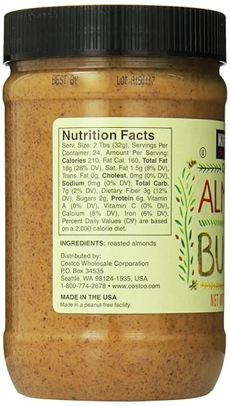 KIRKLAND SIGNATURE USDA ORGANIC CREAMY ALMOND BUTTER 27 OZ NATURAL, NON-GMO SPREAD