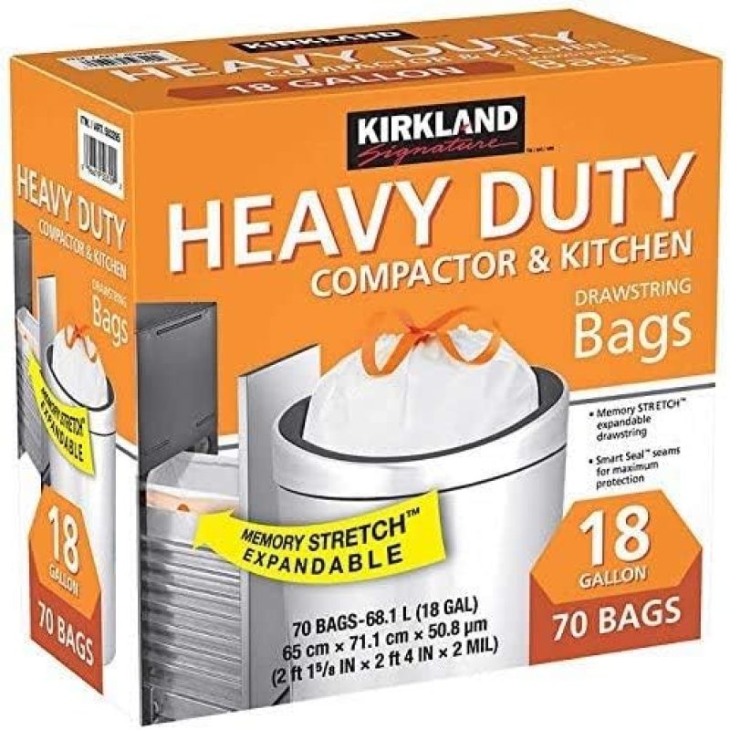KIRKLAND SIGNATURE FULL-SIZE KITCHEN TRASH BAGS WITH GRIPPING DRAWSTRING NEW EDITION, SECURE FIT