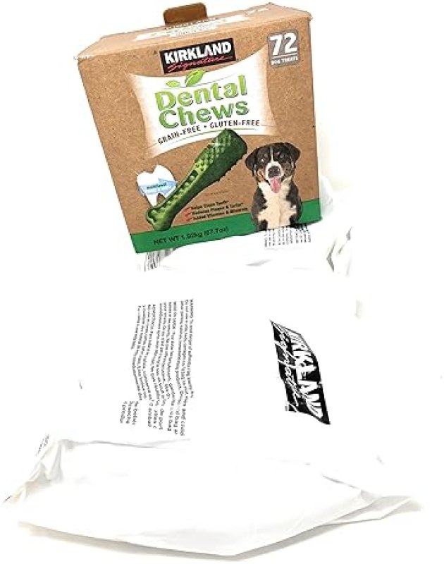 KIRKLAND SIGNATURE DENTAL CHEWS FOR DOGS, 72 COUNT FRESHENS BREATH SUPPORTS ORAL HEALTH