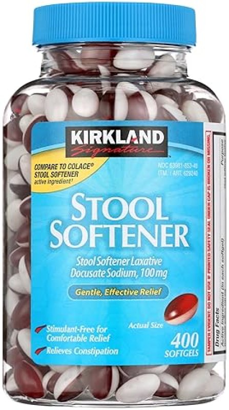 KIRKLAND SIGNATURE STOOL SOFTENER 100 MG 400 SOFTGELS FOR GENTLE CONSTIPATION RELIEF
