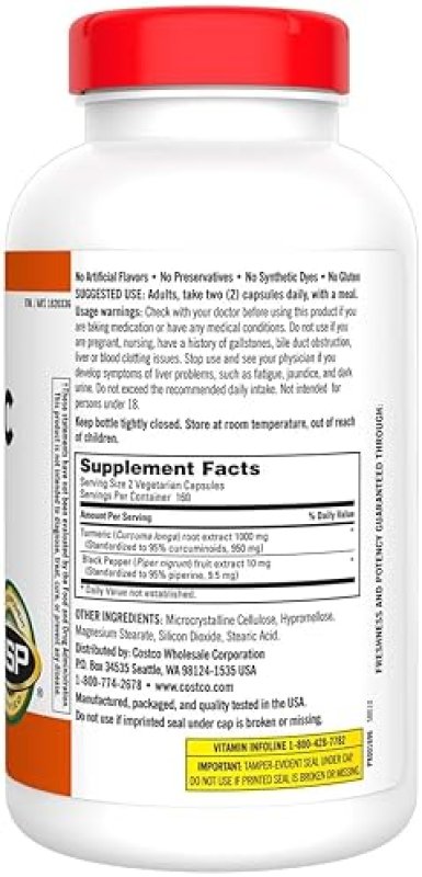 KIRKLAND SIGNATURE TURMERIC 1000MG WITH BLACK PEPPER 320 CAPSULES FOR JOINT INFLAMMATION SUPPORT