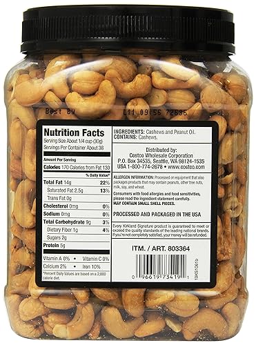 KIRKLAND SIGNATURE UNSALTED CASHEWS 2.5 LB BULK PREMIUM SNACK NUTS, FRESH NATURAL