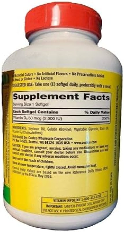 KIRKLAND SIGNATURE EXTRA STRENGTH VITAMIN D3 50 MCG 2000 IU 600 SOFTGELS FOR BONE HEALTH