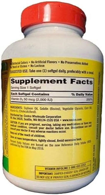 KIRKLAND SIGNATURE EXTRA STRENGTH VITAMIN D3 50 MCG 2000 IU 600 SOFTGELS FOR BONE HEALTH