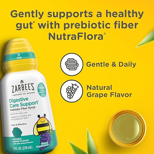 ZARBEES KIDS PREBIOTIC FIBER SYRUP, GRAPE FLAVOR, DIGESTIVE SUPPORT, GLUTEN-FREE, 8 FL OZ