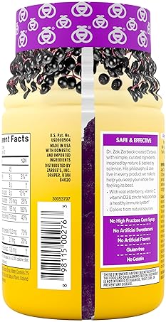 ZARBEE S ELDERBERRY GUMMIES WITH VITAMINS A C D E ZINC, IMMUNE SUPPORT, 60 VEGETARIAN COUNT