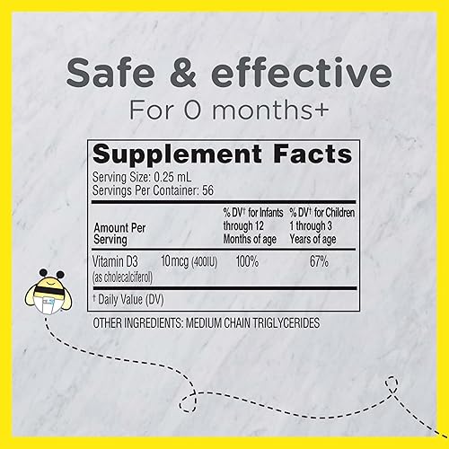ZARBEES INFANT VITAMIN D DROPS 400IU - LIQUID SUPPLEMENT FOR BABIES TODDLERS, DROPPER INCLUDED