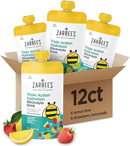 ZARBEES KIDS ELECTROLYTE DRINK, LOW SUGAR WITH PREBIOTICS ZINC, STRAWBERRY LEMONADE, 12-PACK