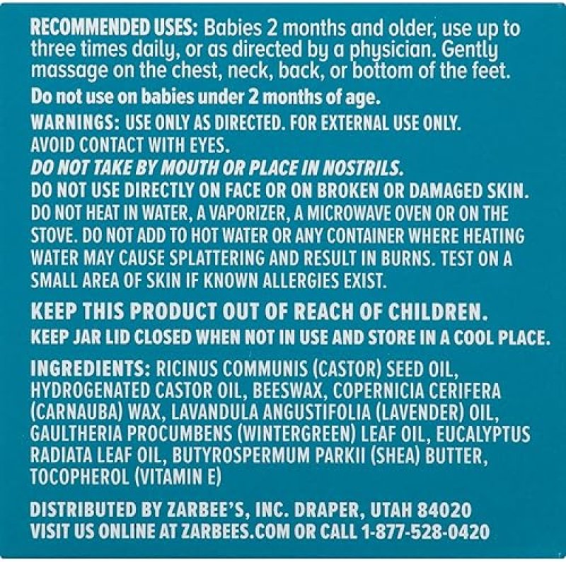 ZARBEES BABY SOOTHING CHEST RUB WITH EUCALYPTUS LAVENDER PETROLEUM-FREE, 1.5 OZ