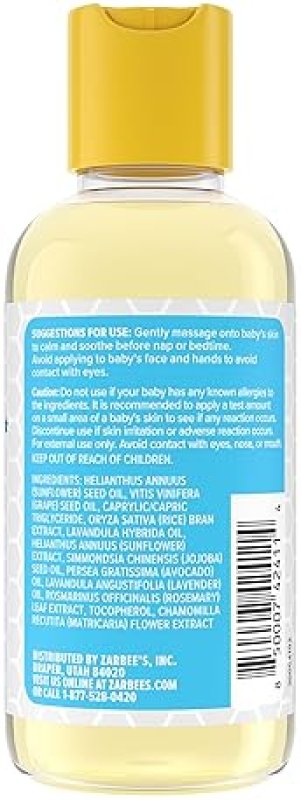 ZARBEES BABY MASSAGE OIL WITH LAVENDER CHAMOMILE, CALMING SLEEP AID, 4OZ BOTTLE