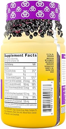 ZARBEE S ELDERBERRY GUMMIES WITH VITAMINS A C D E ZINC, IMMUNE SUPPORT, 60 COUNT, GELATIN-FREE