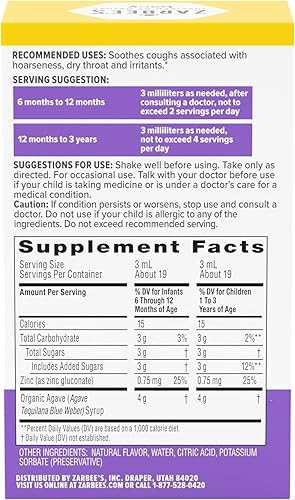 ZARBEE S INFANT IBUPROFEN DROPS BABY COUGH SYRUP WITH ORGANIC AGAVE ZINC