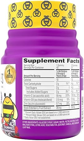 ZARBEES KIDS ELDERBERRY IMMUNE SUPPORT GUMMIES, NATURAL BERRY FLAVOR, 42 COUNT DAILY VITAMINS