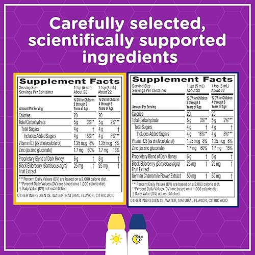 ZARBEES KIDS HONEY COUGH SYRUP IMMUNE SUPPORT DAY NIGHT PACK WITH ELDERBERRY ZINC