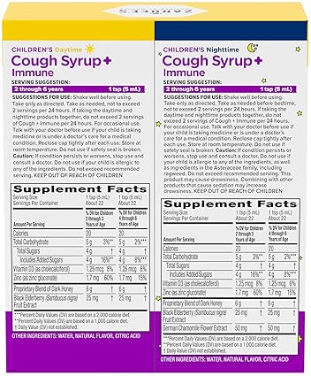ZARBEES KIDS HONEY COUGH SYRUP IMMUNE SUPPORT DAY NIGHT PACK WITH ELDERBERRY ZINC