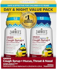 ZARBEES KIDS HONEY COUGH SYRUP DAY NIGHT, MUCUS RELIEF, ZINC TURMERIC, 2-PACK, 8 OZ
