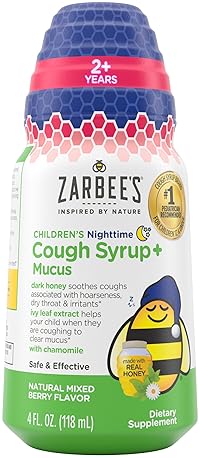 ZARBEES KIDS NIGHTTIME COUGH SYRUP WITH HONEY, IVY LEAF CHAMOMILE, DRUG-FREE, 4 OZ