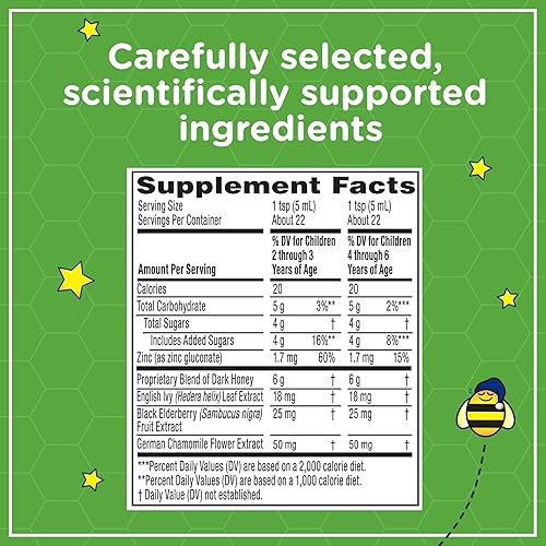 ZARBEES KIDS NIGHTTIME COUGH SYRUP WITH HONEY, IVY LEAF CHAMOMILE, DRUG-FREE, 4 OZ
