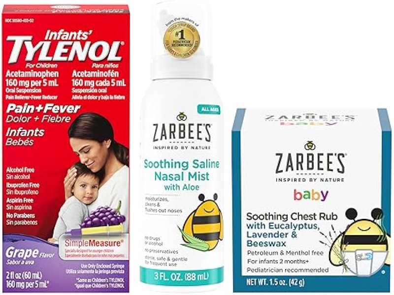 ZARBEE S BABY ESSENTIALS BUNDLE INFANT ACETAMINOPHEN, NASAL SPRAY CHEST RUB