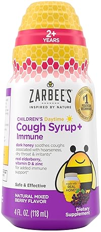 ZARBEES KIDS DAYTIME COUGH SYRUP WITH HONEY, ELDERBERRY, VITAMIN D ZINC, 4 OZ