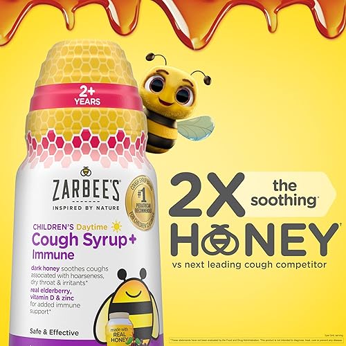 ZARBEES KIDS DAYTIME COUGH SYRUP WITH HONEY, ELDERBERRY, VITAMIN D ZINC, 4 OZ