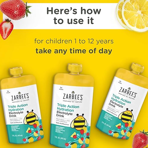 ZARBEES KIDS ELECTROLYTE DRINK, LOW SUGAR, PREBIOTICS ZINC, STRAWBERRY LEMONADE LIME, 12X5OZ
