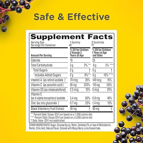ZARBEE S KIDS ELDERBERRY IMMUNE SUPPORT GUMMIES WITH VITAMINS A C D3 E ZINC, 42 CT