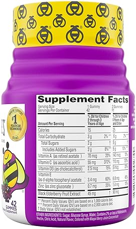 ZARBEE S KIDS ELDERBERRY IMMUNE SUPPORT GUMMIES WITH VITAMINS A C D3 E ZINC, 42 CT