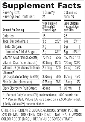 ZARBEES ELDERBERRY GUMMIES FOR KIDS WITH VITAMIN C ZINC IMMUNE SUPPORT, NATURAL BERRY, 21CT