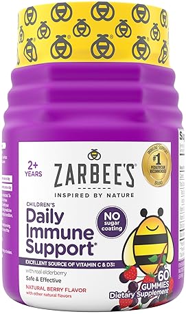 ZARBEES KIDS IMMUNE SUPPORT GUMMIES WITH ELDERBERRY, VITAMINS C, D3 ZINC, SUGAR-FREE, 60 CT