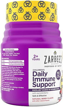 ZARBEES KIDS IMMUNE SUPPORT GUMMIES WITH ELDERBERRY, VITAMINS C, D3 ZINC, SUGAR-FREE, 60 CT
