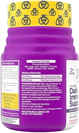 ZARBEES KIDS IMMUNE SUPPORT GUMMIES WITH ELDERBERRY, VITAMINS C, D3 ZINC, SUGAR-FREE, 60 CT