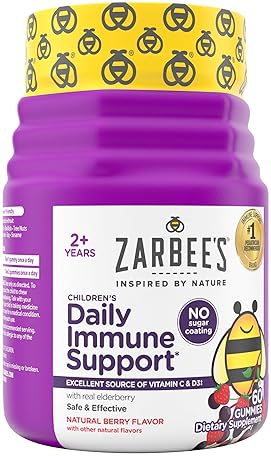 ZARBEES KIDS IMMUNE SUPPORT GUMMIES WITH ELDERBERRY, VITAMINS C, D3 ZINC, SUGAR-FREE, 60 CT