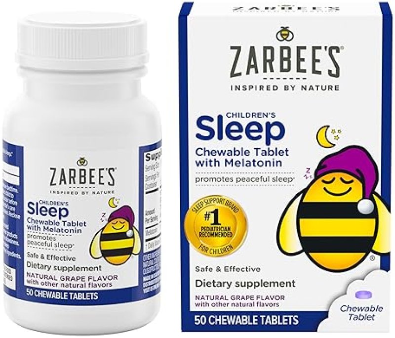 ZARBEE S KIDS MELATONIN 1MG CHEWABLE SLEEP AID, NATURAL GRAPE, NON-HABIT, GLUTEN-FREE, 50 CT