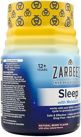 ZARBEES MELATONIN GUMMIES 3MG SLEEP AID FOR ADULTS 12 , NATURAL MIXED FRUIT, 60 COUNT