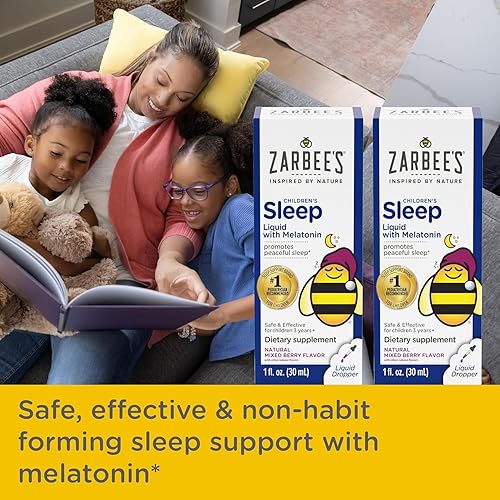 ZARBEES KIDS SLEEP AID LIQUID WITH 1MG MELATONIN, NATURAL BERRY FLAVOR, DRUG-FREE, 2-PACK