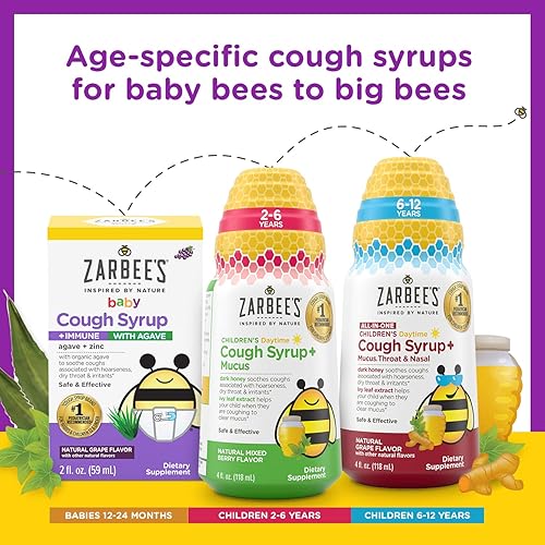 ZARBEES KIDS NIGHTTIME COUGH SYRUP IMMUNE SUPPORT, HONEY ELDERBERRY, DRUG-FREE 4OZ