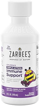 ZARBEES ELDERBERRY SYRUP FOR KIDS - IMMUNE SUPPORT WITH VITAMIN C ZINC, 4 FL OZ NATURAL BERRY