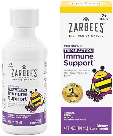 ZARBEES ELDERBERRY SYRUP FOR KIDS - IMMUNE SUPPORT WITH VITAMIN C ZINC, 4 FL OZ NATURAL BERRY