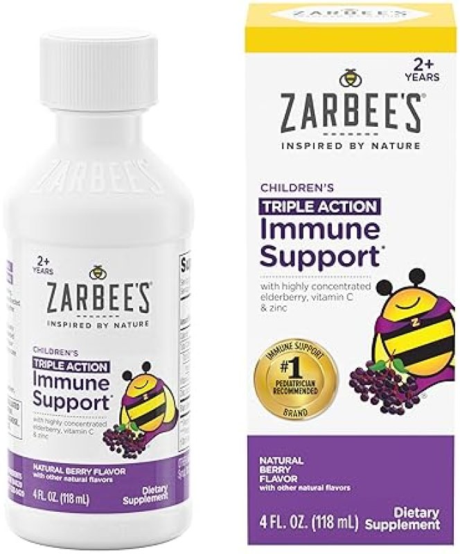 ZARBEES ELDERBERRY SYRUP FOR KIDS - IMMUNE SUPPORT WITH VITAMIN C ZINC, 4 FL OZ NATURAL BERRY