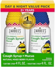 ZARBEES KIDS HONEY COUGH SYRUP DAY NIGHT PACK, TODDLER MUCUS RELIEF, MIXED BERRY, 2X4OZ