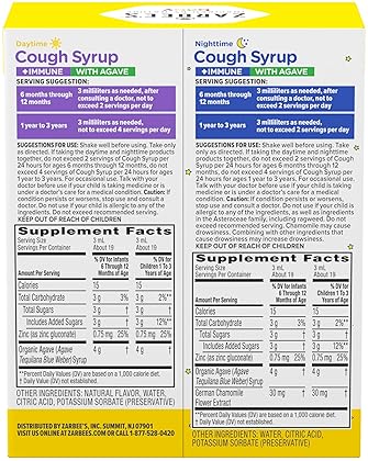 ZARBEES BABY DAY NIGHT COUGH SYRUP PACK WITH ORGANIC AGAVE, ZINC GRAPE CHAMOMILE, 2X2 FL OZ