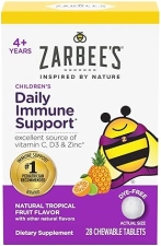 ZARBEES KIDS IMMUNE SUPPORT VITAMINS WITH C, D ZINC, NATURAL TROPICAL FLAVOR, 28 TABLETS