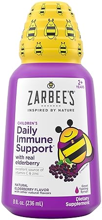 ZARBEES ELDERBERRY SYRUP FOR KIDS IMMUNE SUPPORT WITH VITAMIN C ZINC, NATURAL BERRY, 8 FL OZ