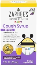 ZARBEES BABY HONEY COUGH SYRUP WITH ZINC FOR IMMUNE SUPPORT, GRAPE, 2 FL. OZ, 12-24 MONTHS