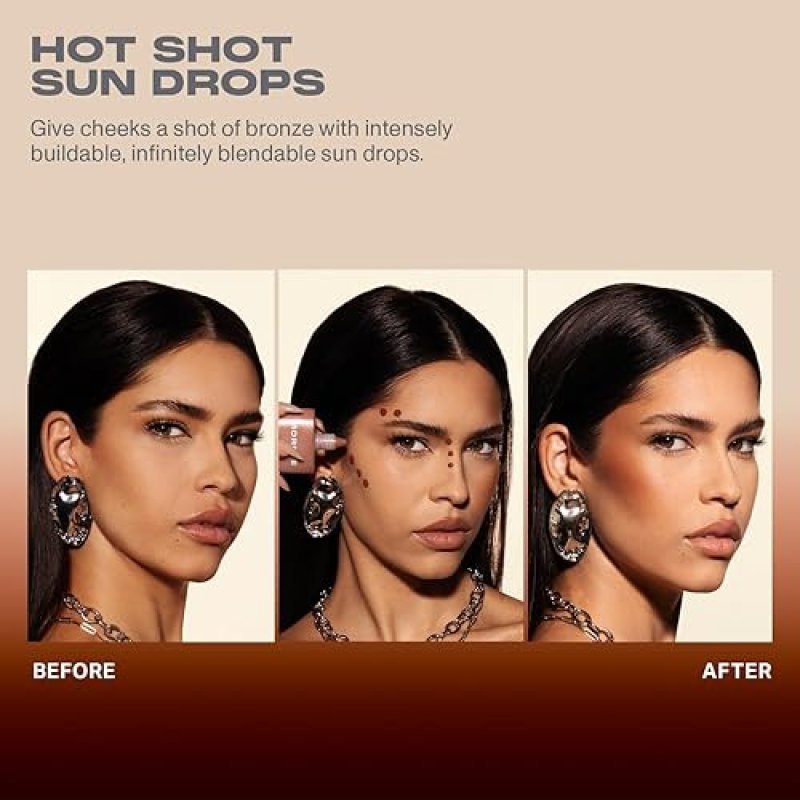 MORPHE HOT SHOT SUN BRONZING DROPS WITH NIACINAMIDE HYDRATING LIQUID BRONZER, RICH BEACH
