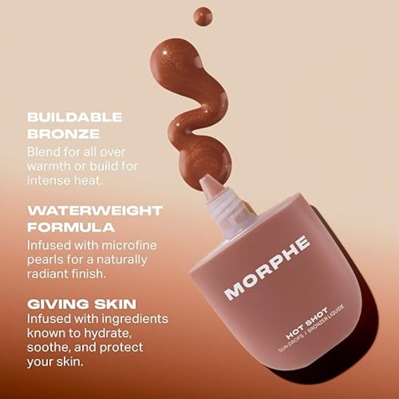 MORPHE HOT SHOT SUN BRONZING DROPS WITH NIACINAMIDE HYDRATING LIQUID BRONZER, RICH BEACH