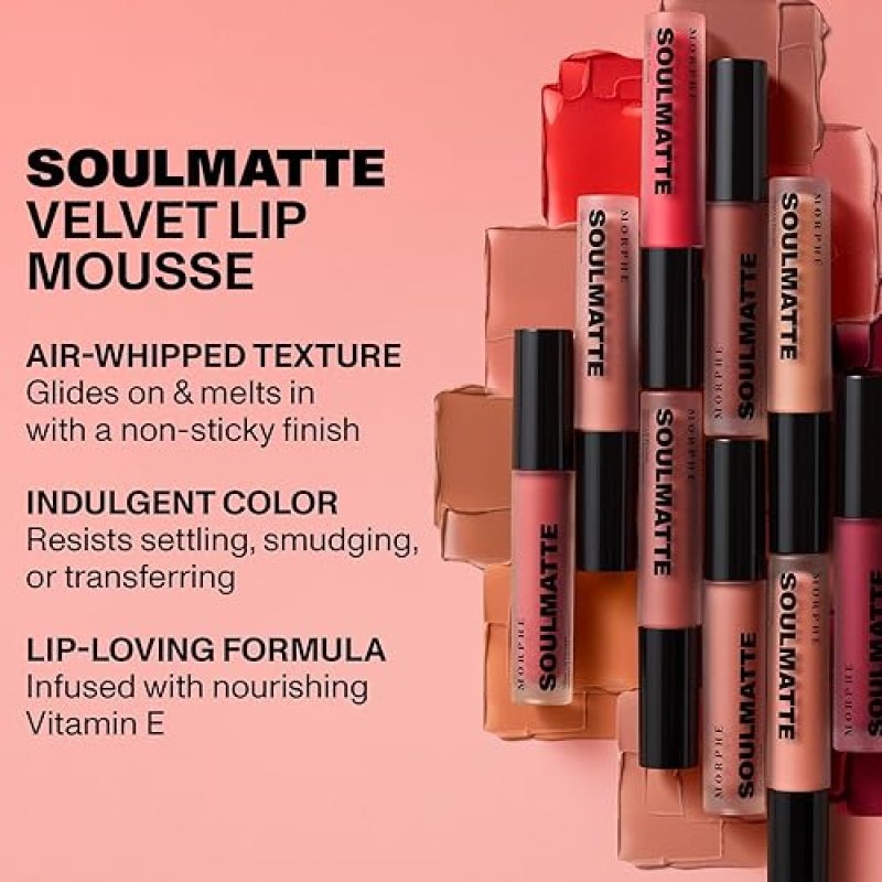 MORPHE SOULMATTE VELVET LIP MOUSSE MATTE LIPSTICK WITH VITAMIN E LONG-LASTING HYDRATION, FIRST KISS