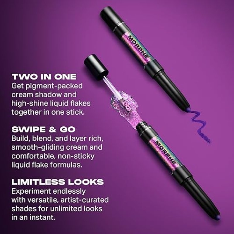 MORPHE MIXED SIGNALS DUAL-ENDED EYESHADOW STICK CREAM PIGMENT CHROME FLAKES, 0.96 OZ